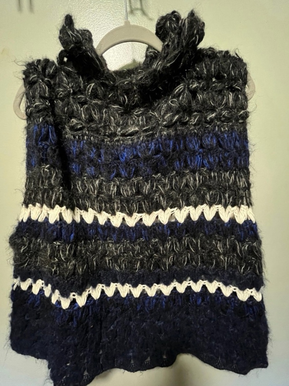 Striped Cowl Neck Sweater Vest - Black, Navy & White